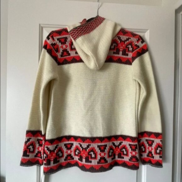 60s-70s Psychedelic Ladybug Knit Hooded Zip Sweater - Picture 5 of 5